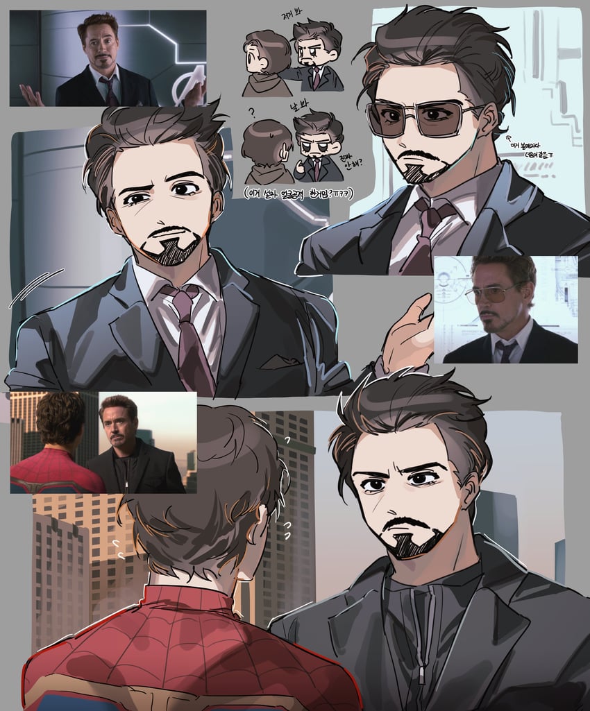spider-man, tony stark, peter parker, and robert downey jr. (marvel and 3 more) drawn by chjjlold