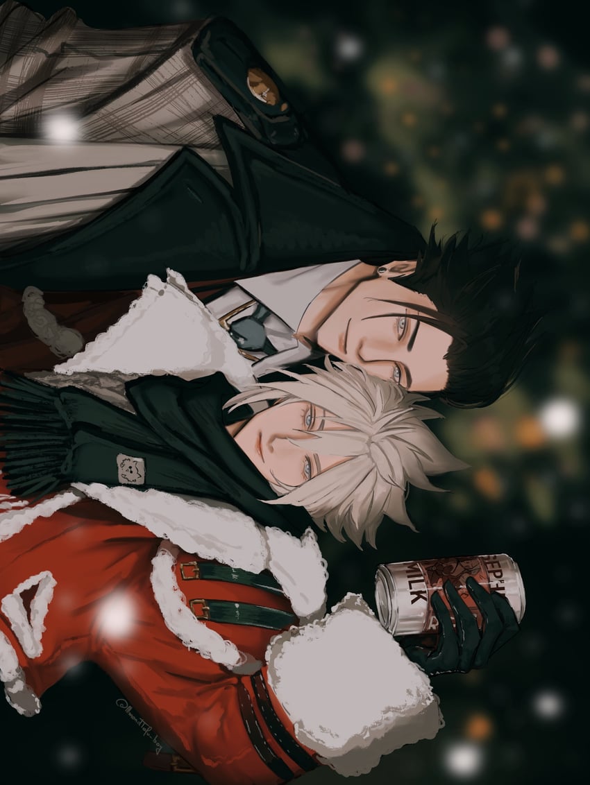 cloud strife and zack fair (final fantasy and 2 more) drawn by almondtofu_boy