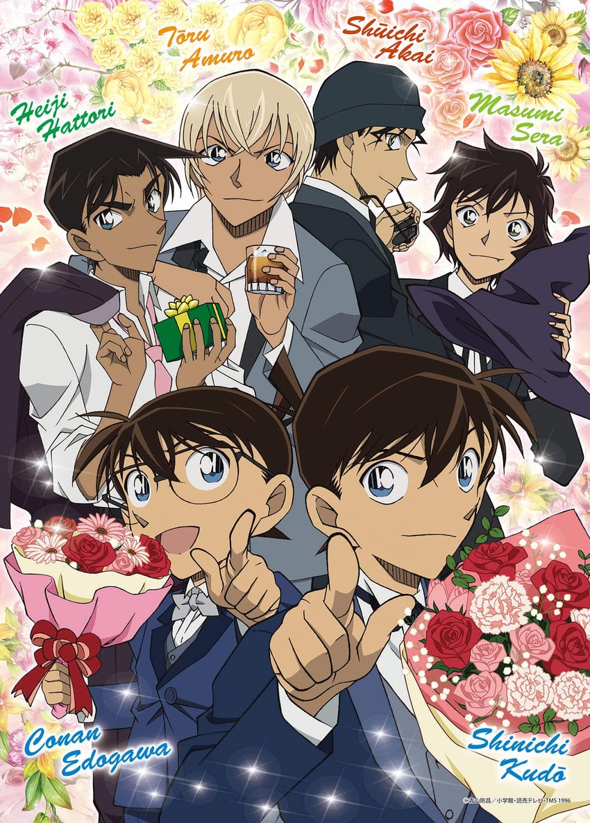 edogawa conan, amuro tooru, kudou shin'ichi, akai shuuichi, hattori heiji, and 1 more (meitantei conan)