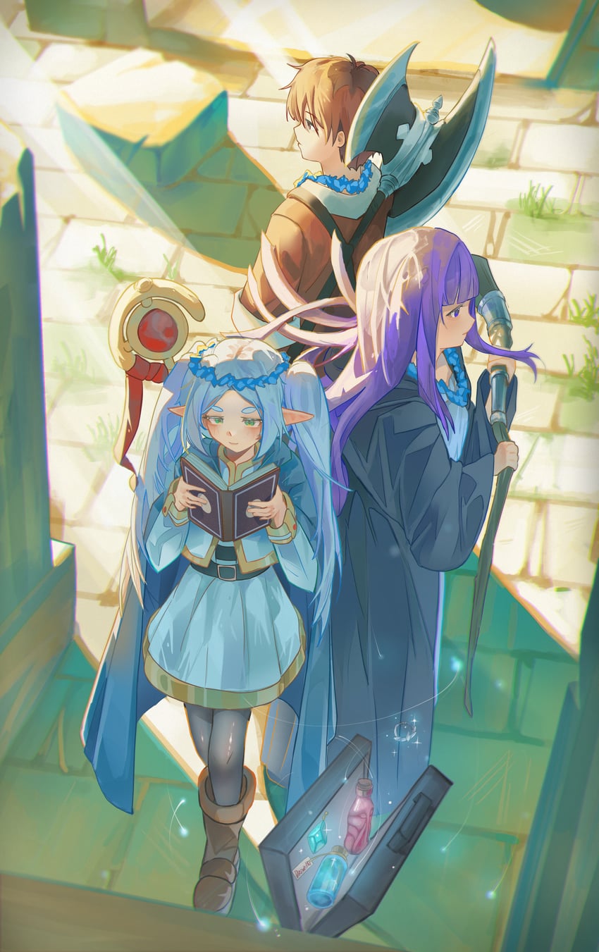 frieren, fern, and stark (sousou no frieren) drawn by snoeflaefk