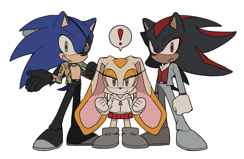 sonic the hedgehog, shadow the hedgehog, cream the rabbit, kiryu kazuma, majima goro, and 1 more (sonic and 2 more) drawn by unneul