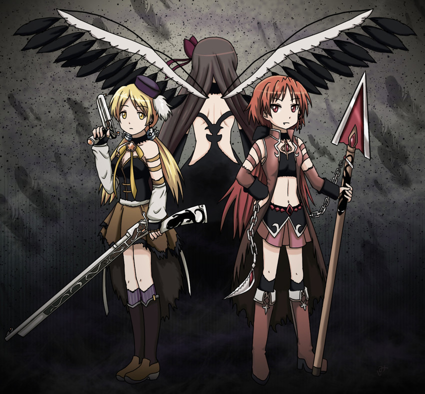 akemi homura, sakura kyoko, tomoe mami, and akuma homura (mahou shoujo madoka magica and 1 more) drawn by nekomei