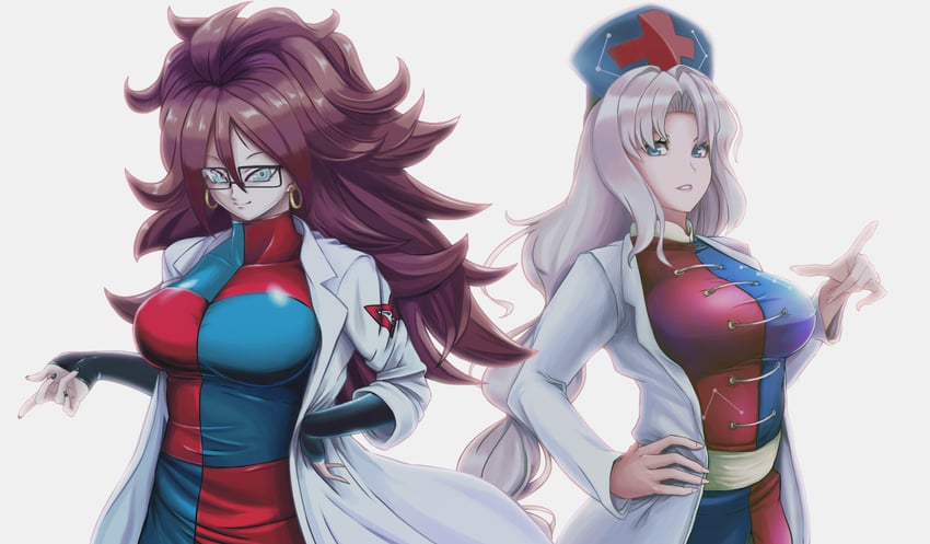 yagokoro eirin and android 21 (touhou and 2 more) drawn by konpeki