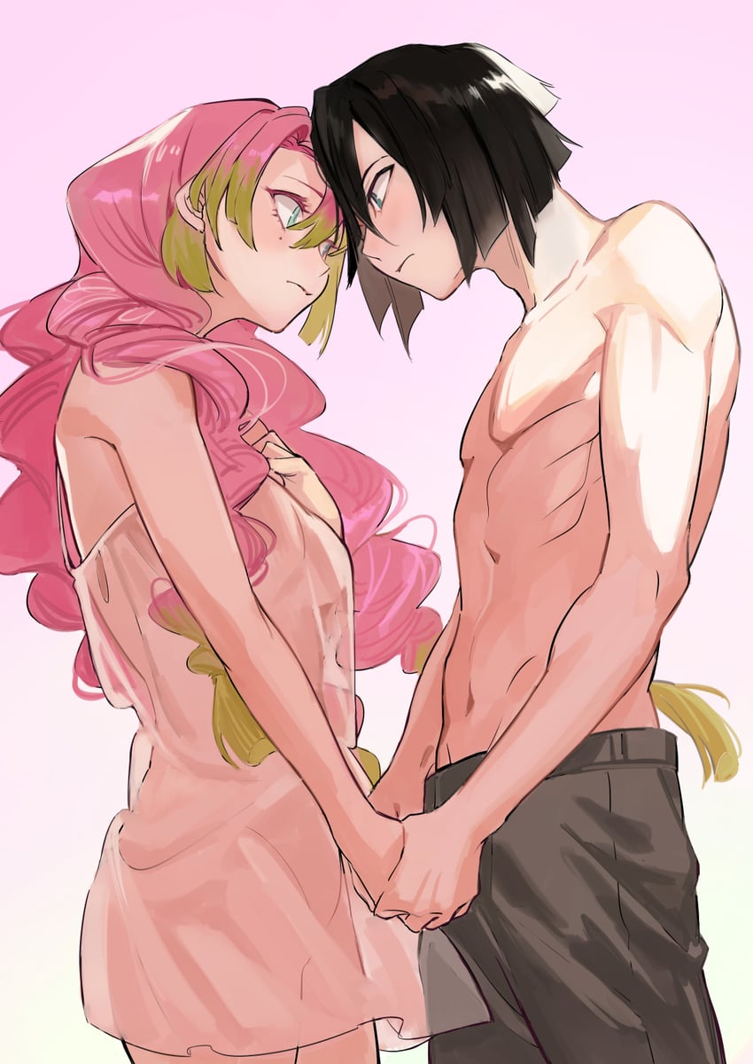 kanroji mitsuri and iguro obanai (kimetsu no yaiba) drawn by gwillarmy