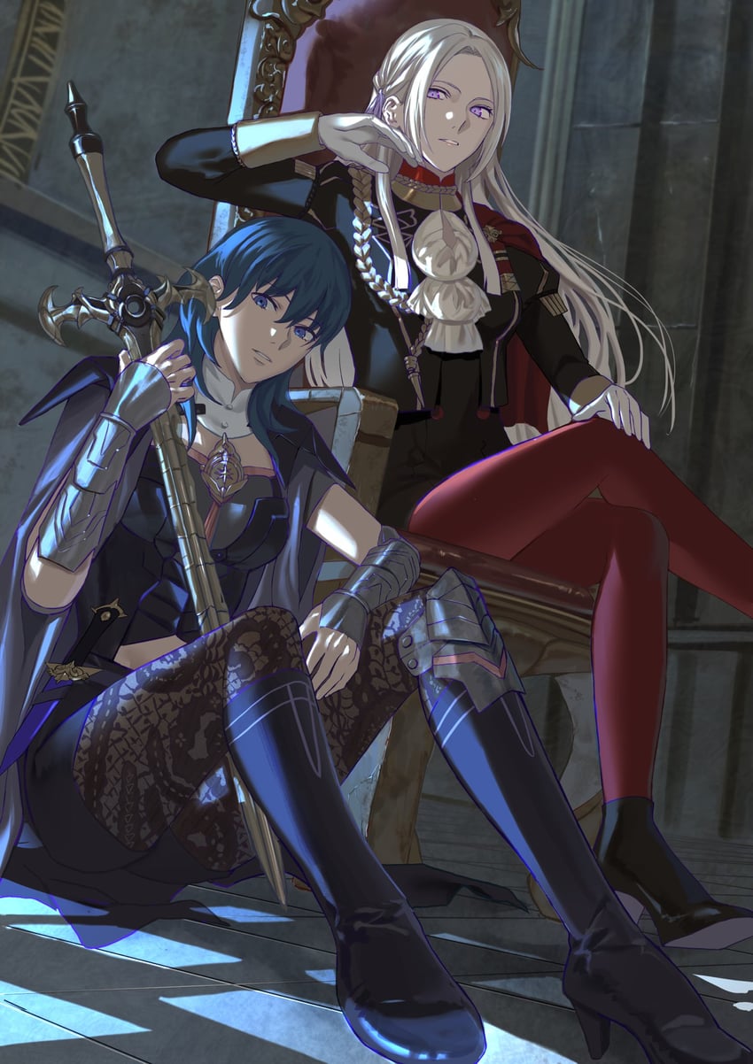 female byleth and edelgard von hresvelg (fire emblem and 1 more) drawn by ashiwara_yuu
