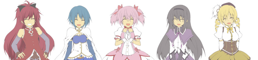 akemi homura, kaname madoka, miki sayaka, sakura kyoko, and tomoe mami (mahou shoujo madoka magica) drawn by oukawa_yuu
