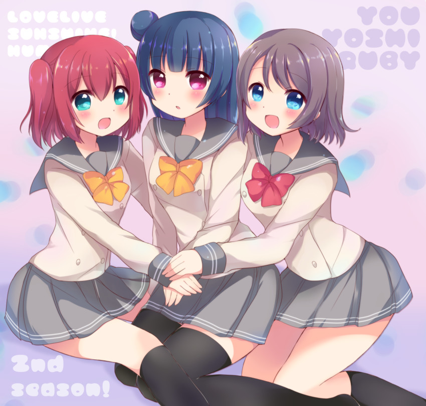 watanabe you, tsushima yoshiko, and kurosawa ruby (love live! and 1 more) drawn by mikurun