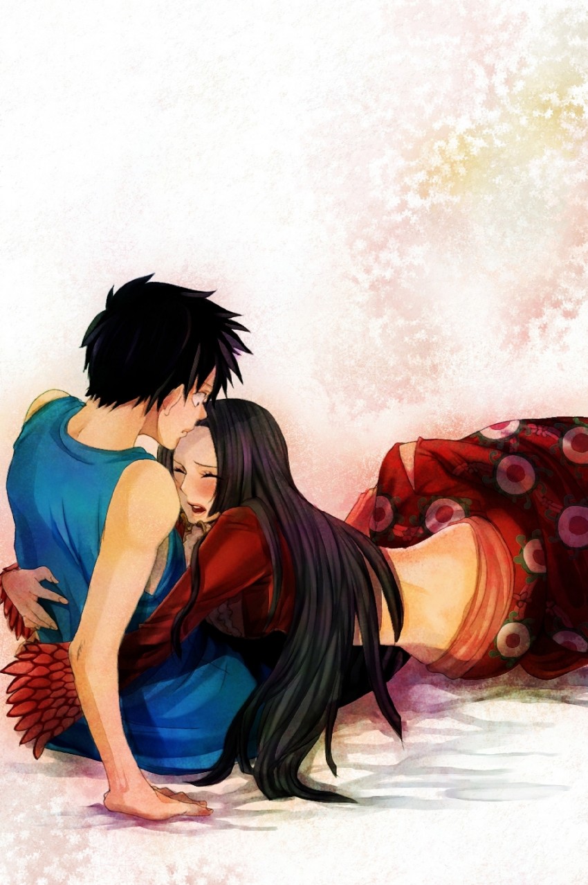 monkey d. luffy and boa hancock (one piece) drawn by hana_(interstice)