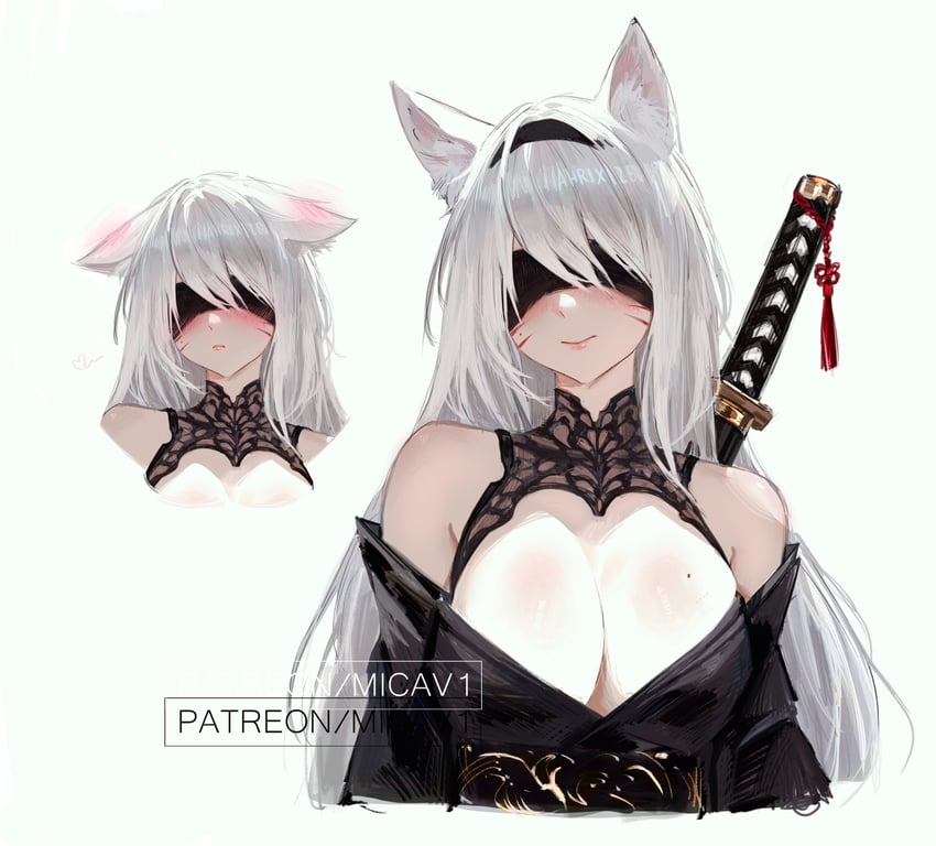 2b and ahri (league of legends and 1 more) drawn by micav1