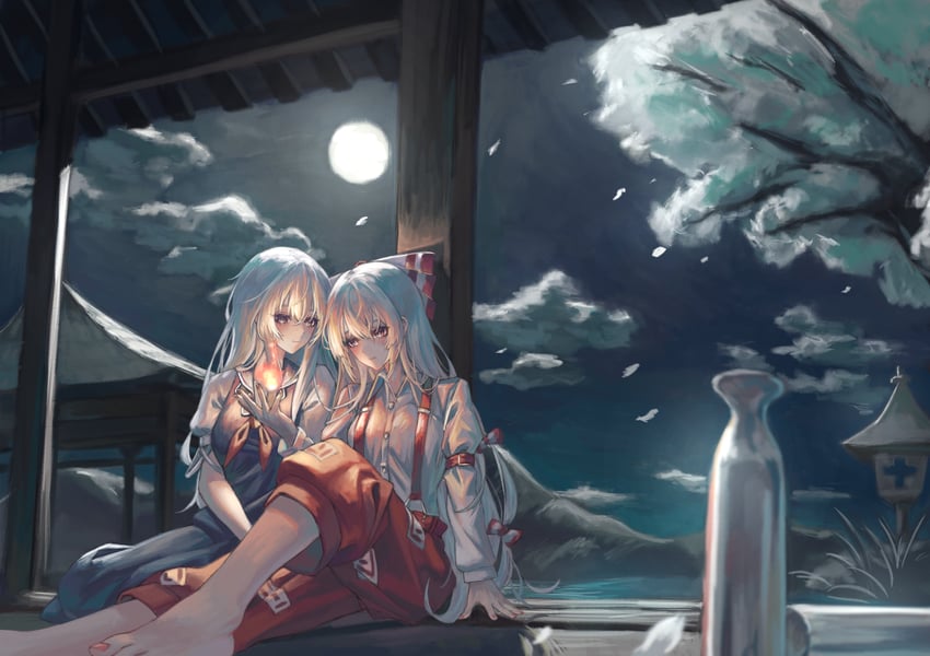 fujiwara no mokou and kamishirasawa keine (touhou) drawn by hitosetugetu