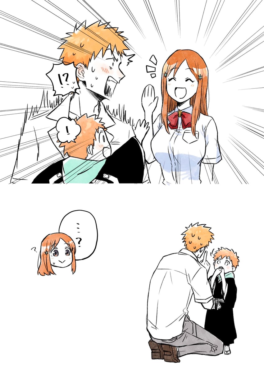 inoue orihime, kurosaki ichigo, and kurosaki kazui (bleach and 1 more) drawn by choko_egg
