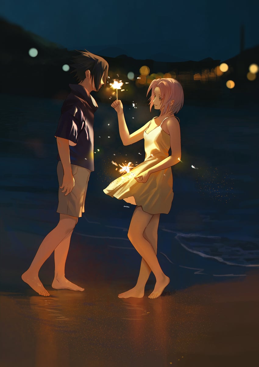 haruno sakura and uchiha sasuke (naruto) drawn by niku_(ni23ku)