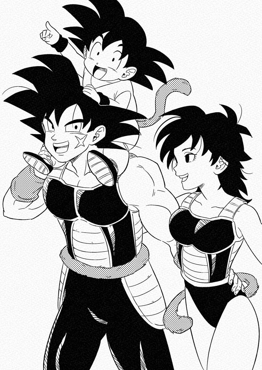 son goku, bardock, and gine (dragon ball and 2 more) drawn by yuichi_ishikawa