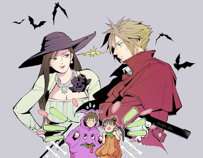 tifa lockhart, cloud strife, alucard, alcina dimitrescu, marlene wallace, and 1 more (final fantasy and 5 more) drawn by oqm_ohc