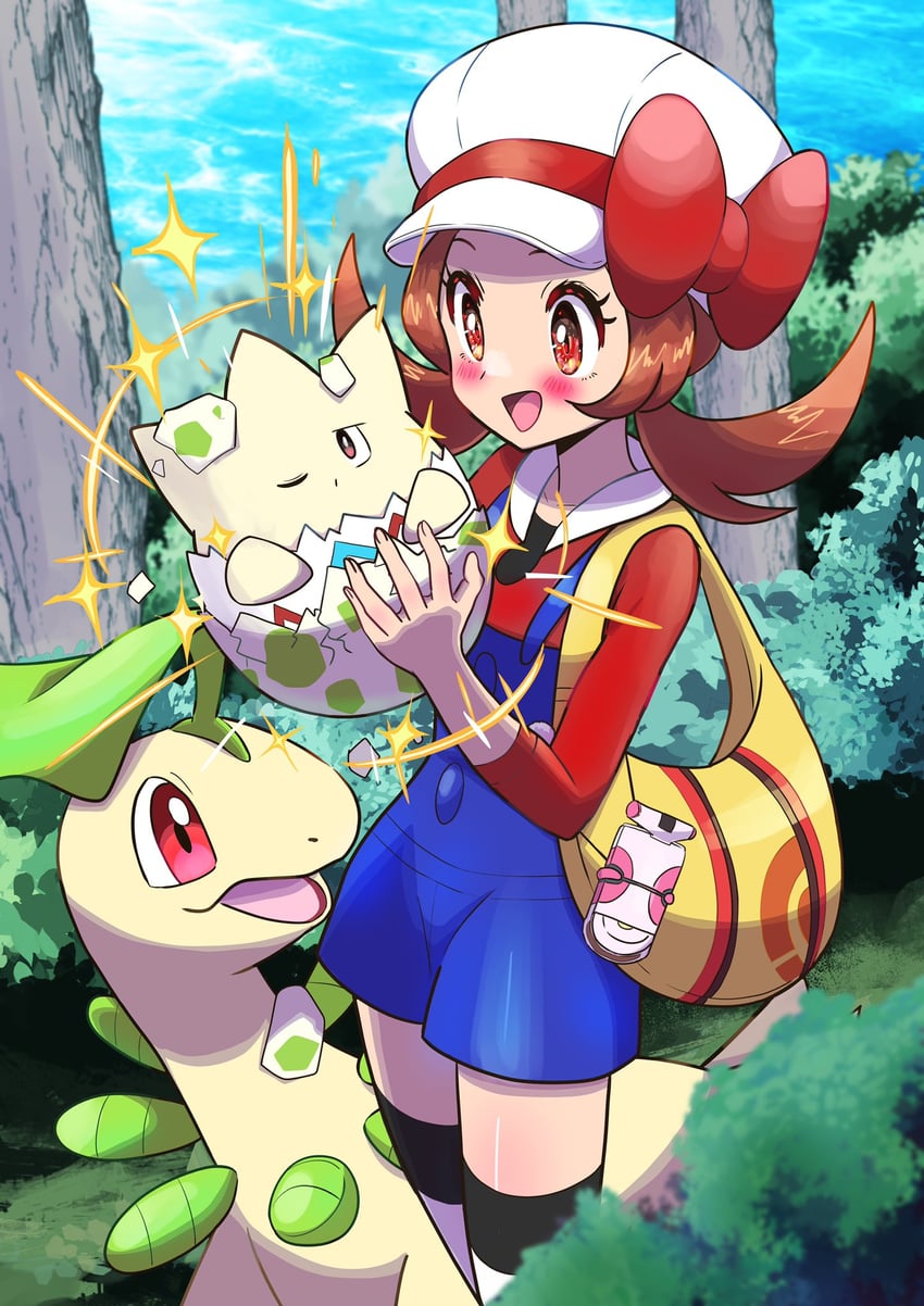 lyra, togepi, and bayleef (pokemon and 1 more) drawn by sheyona