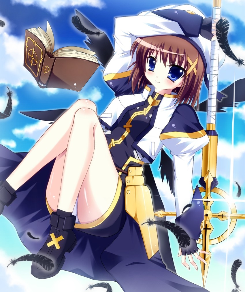 yagami hayate, schwertkreuz, and tome of the night sky (lyrical nanoha and 2 more) drawn by raiou