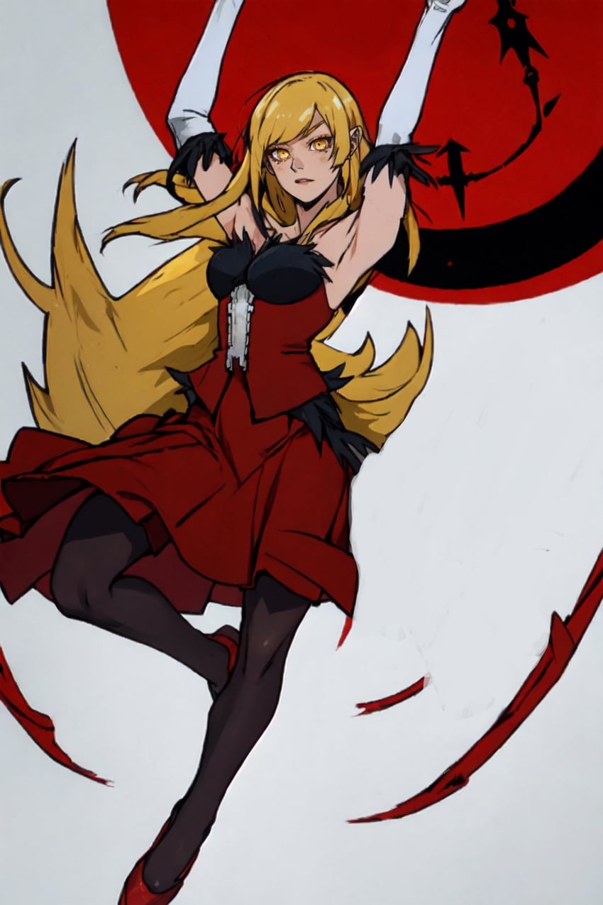 oshino shinobu and kiss-shot acerola-orion heart-under-blade (monogatari and 1 more) drawn by oroiiii