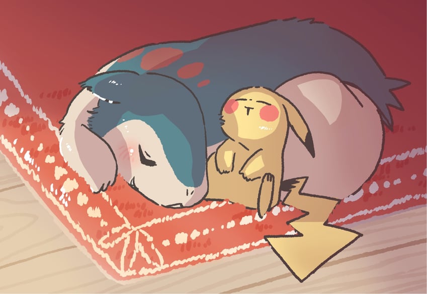 pikachu and typhlosion (pokemon) drawn by atelier_macaron