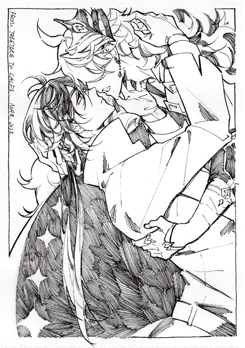 zhongli and tartaglia (genshin impact) drawn by treetree233