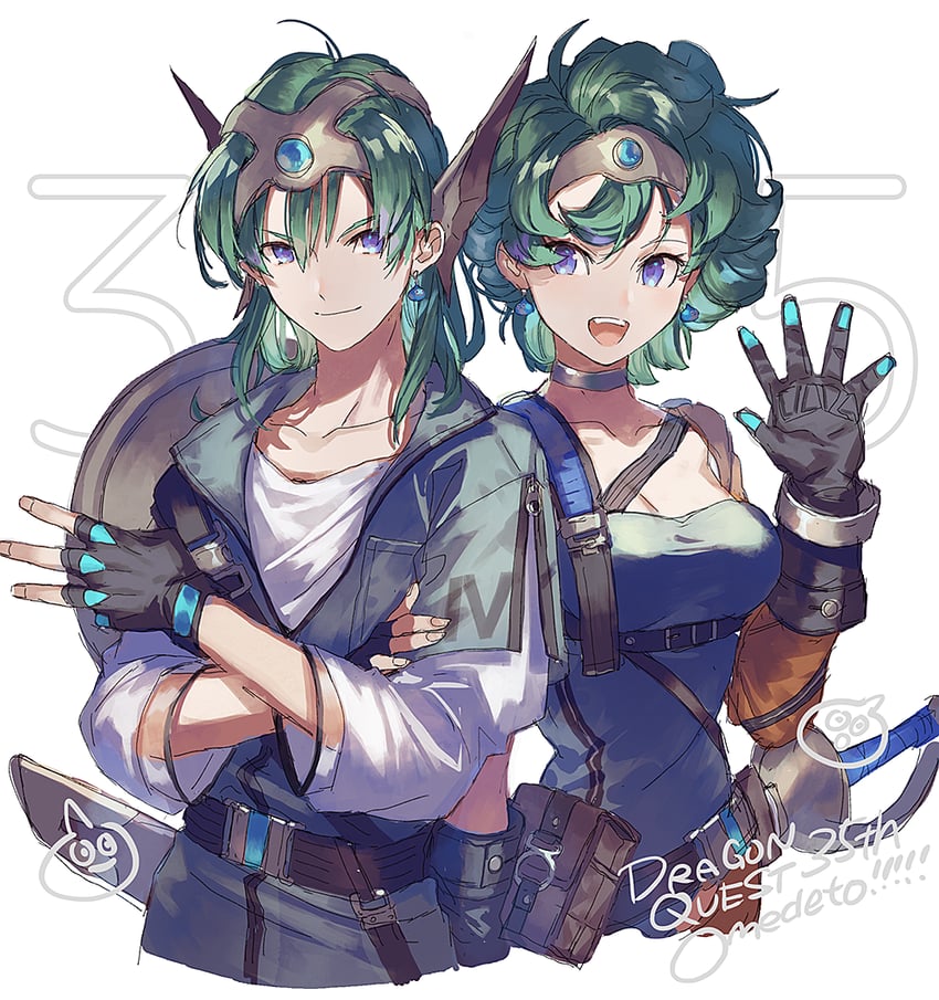 slime, hero, and heroine (dragon quest and 1 more) drawn by ebira