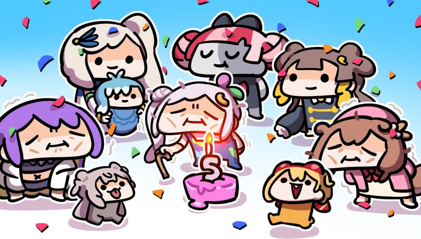 kureiji ollie, moona hoshinova, pavolia reine, kaela kovalskia, ayunda risu, and 4 more (hololive and 1 more) drawn by keenbiscuit