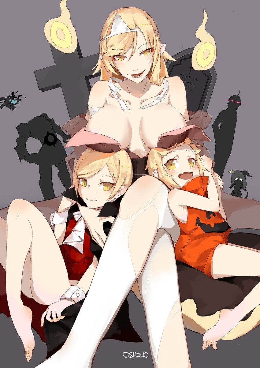 oshino shinobu and kiss-shot acerola-orion heart-under-blade (monogatari and 1 more) drawn by oshino_yeye
