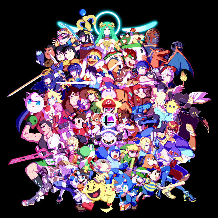 link, pikachu, princess zelda, kirby, princess peach, and 55 more (pokemon and 33 more) drawn by saiba_(henrietta)