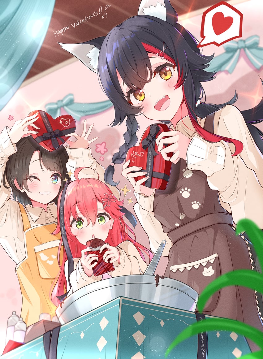 sakura miko, ookami mio, and oozora subaru (hololive) drawn by nishiki_yuno