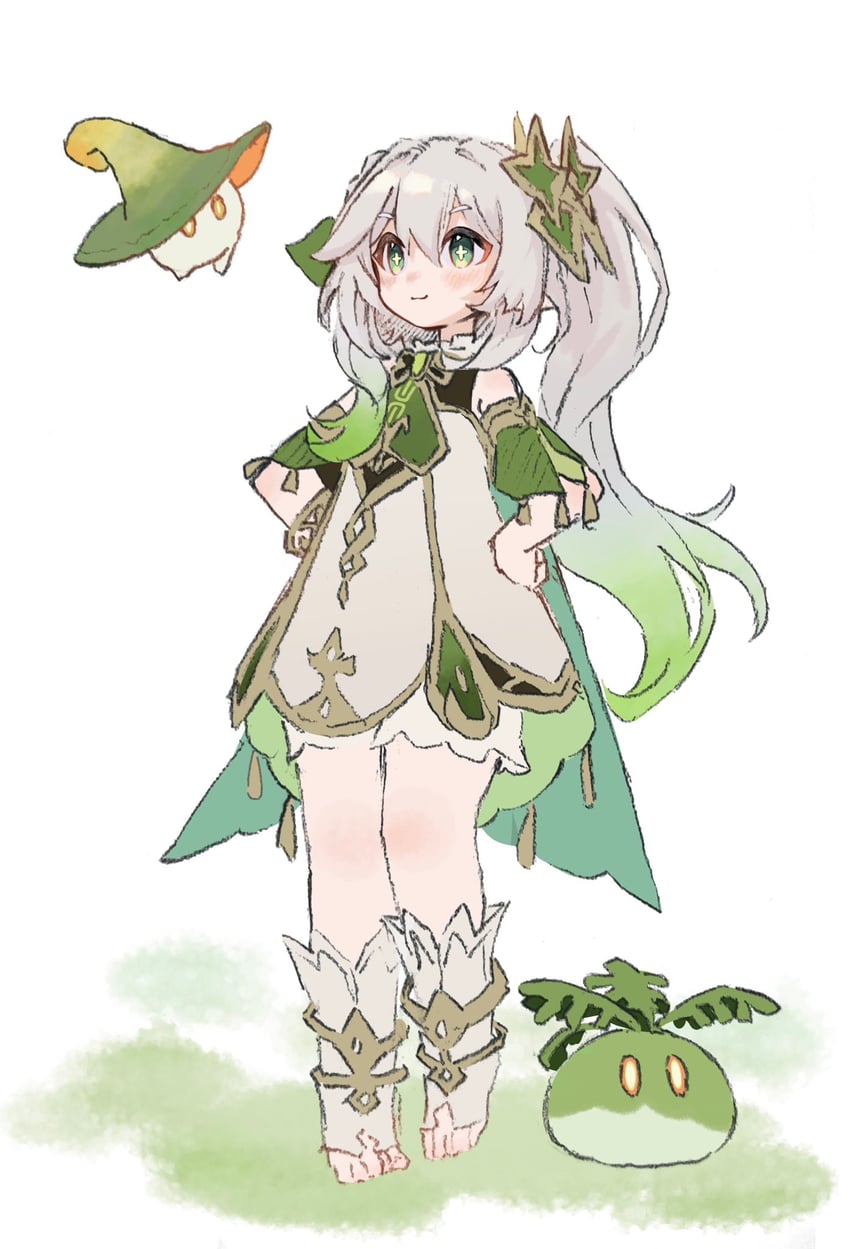 nahida, slime, fungi, and dendro slime (genshin impact) drawn by neneneneko