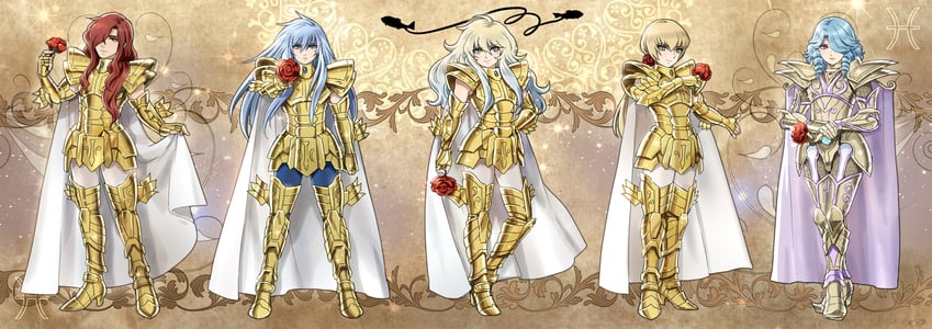 pisces aphrodite, pisces albafica, pisces lugonis, and pisces cardinale (saint seiya and 3 more) drawn by mizuhara_aki