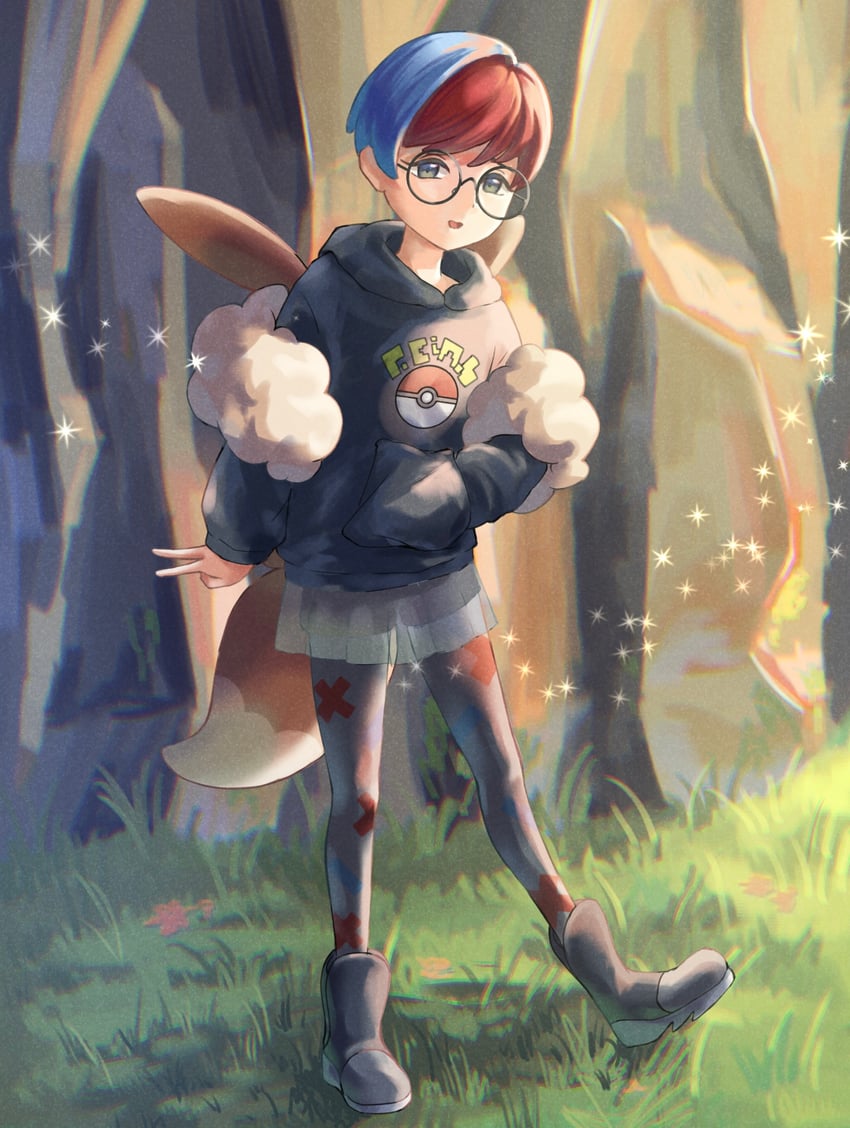 eevee and penny (pokemon and 1 more) drawn by kotomi_(dygh5257)