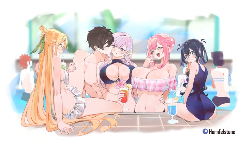 hanazono hakari, inda karane, yoshimoto shizuka, aijou rentarou, and eiai nano (kimi no koto ga dai dai dai dai daisuki na 100-nin no kanojo) drawn by hornfelstone