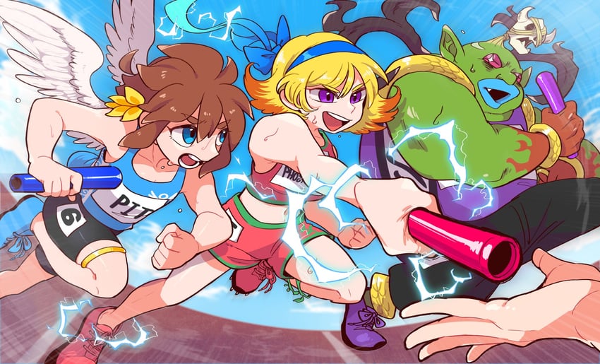 pit, phosphora, and thanatos (kid icarus and 1 more) drawn by moechar0426