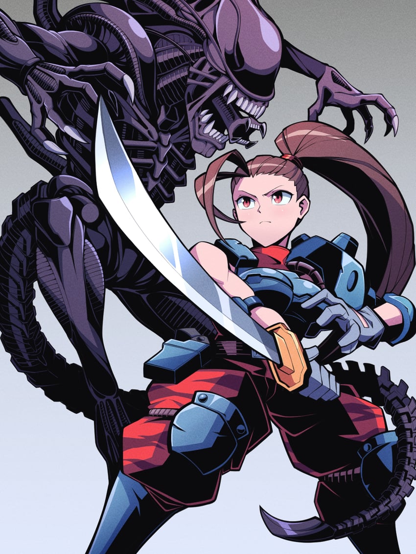 xenomorph and linn kurosawa (predator and 2 more) drawn by pechamaju