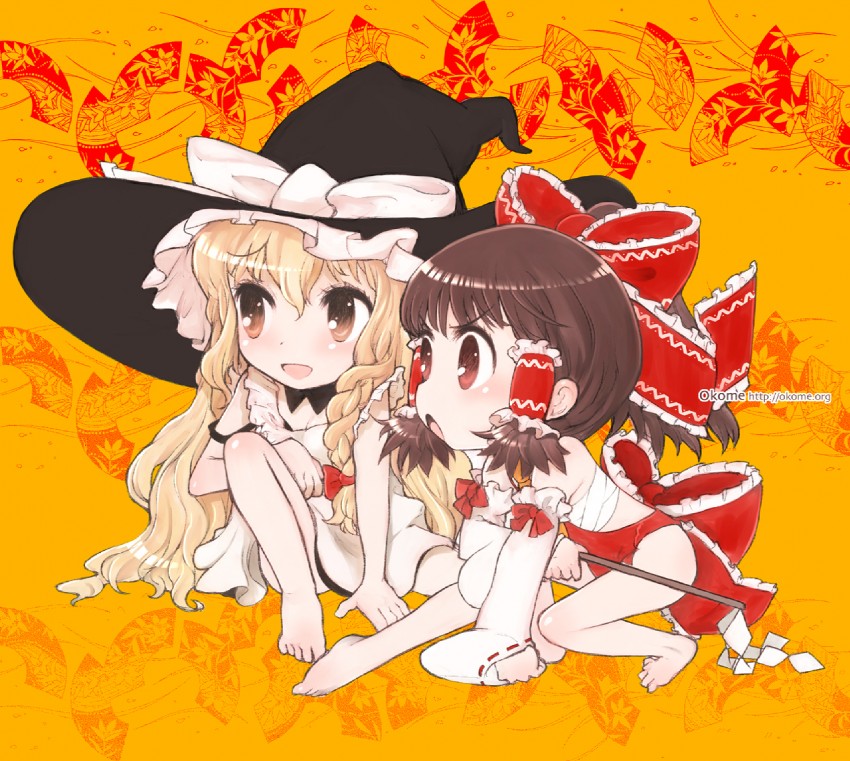 hakurei reimu and kirisame marisa (touhou) drawn by okome_(ricecandy)