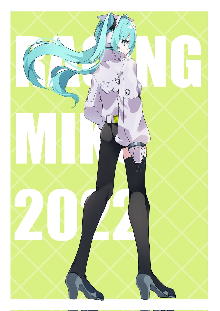 hatsune miku and racing miku (vocaloid and 1 more) drawn by kusunokimizuha