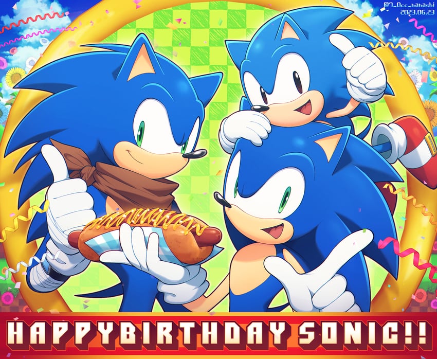 sonic the hedgehog and classic sonic (sonic and 2 more) drawn by show_chiku-by