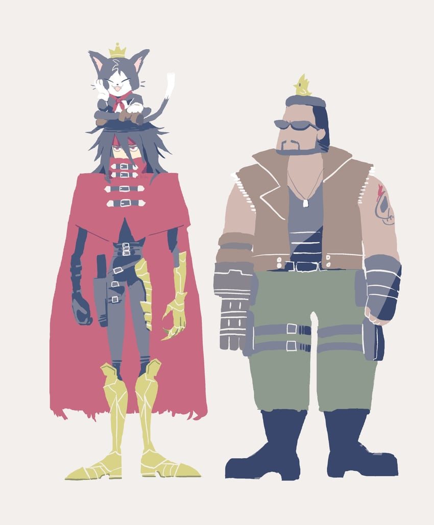 vincent valentine, barret wallace, and cait sith (final fantasy and 3 more) drawn by niwawaka