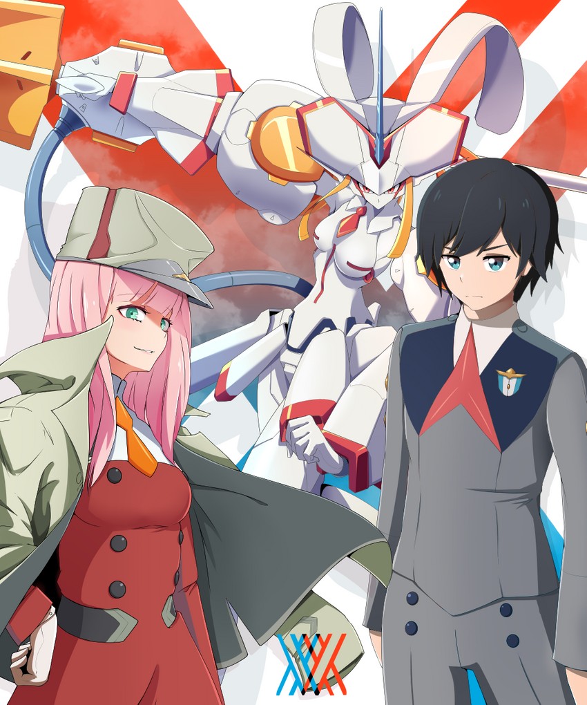 zero two, hiro, and strelizia (darling in the franxx) drawn by yunyunmaru