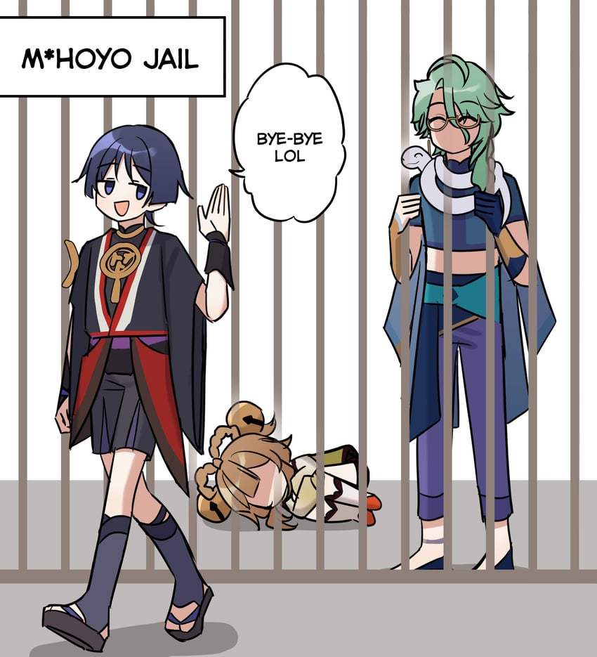 scaramouche, yaoyao, baizhu, and changsheng (genshin impact) drawn by zhacaitan
