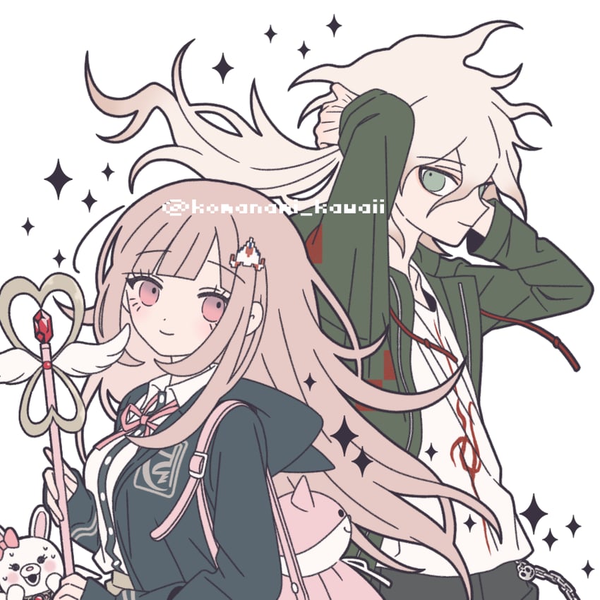 nanami chiaki, komaeda nagito, and usami (danganronpa and 2 more) drawn by komanami_kawaii
