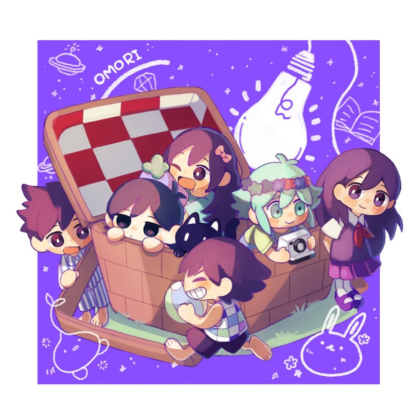 omori, basil, aubrey, mari, kel, and 3 more (omori) drawn by banka_(200009813)