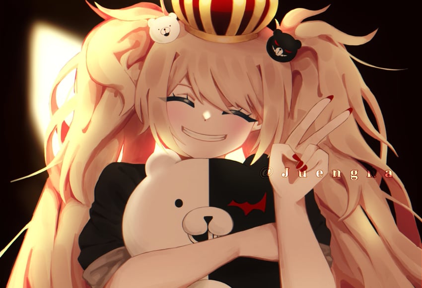 enoshima junko and monokuma (danganronpa and 1 more) drawn by jwengna