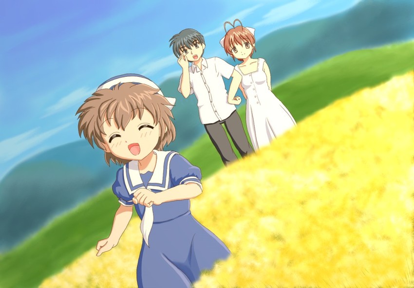 furukawa nagisa, okazaki tomoya, and okazaki ushio (clannad) drawn by chunpai