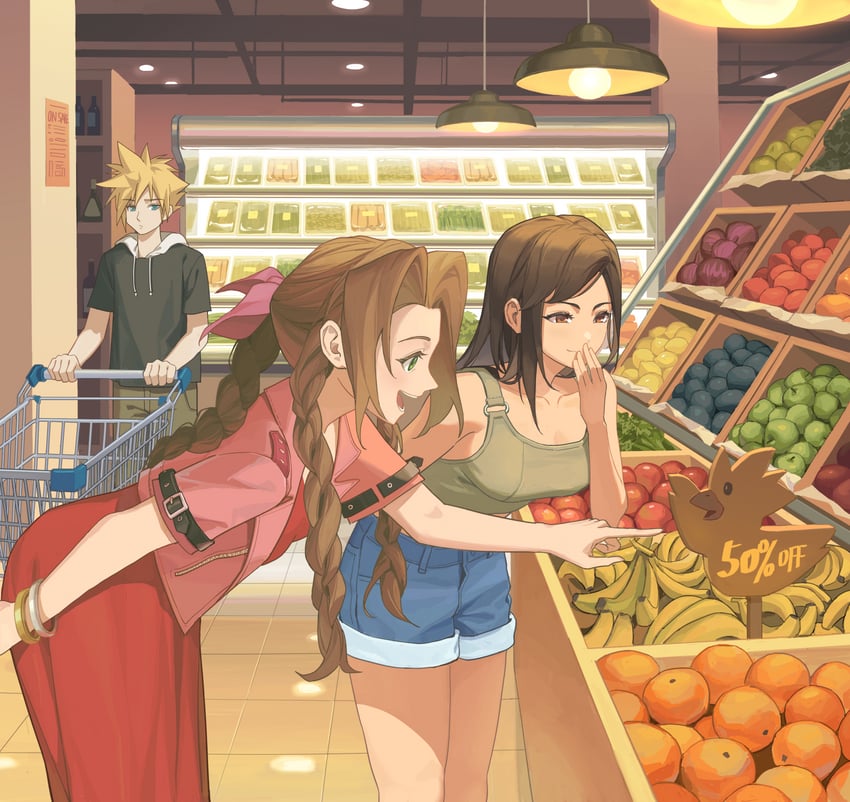 tifa lockhart, cloud strife, and aerith gainsborough (final fantasy and 1 more) drawn by dododo_(fightingdodo)