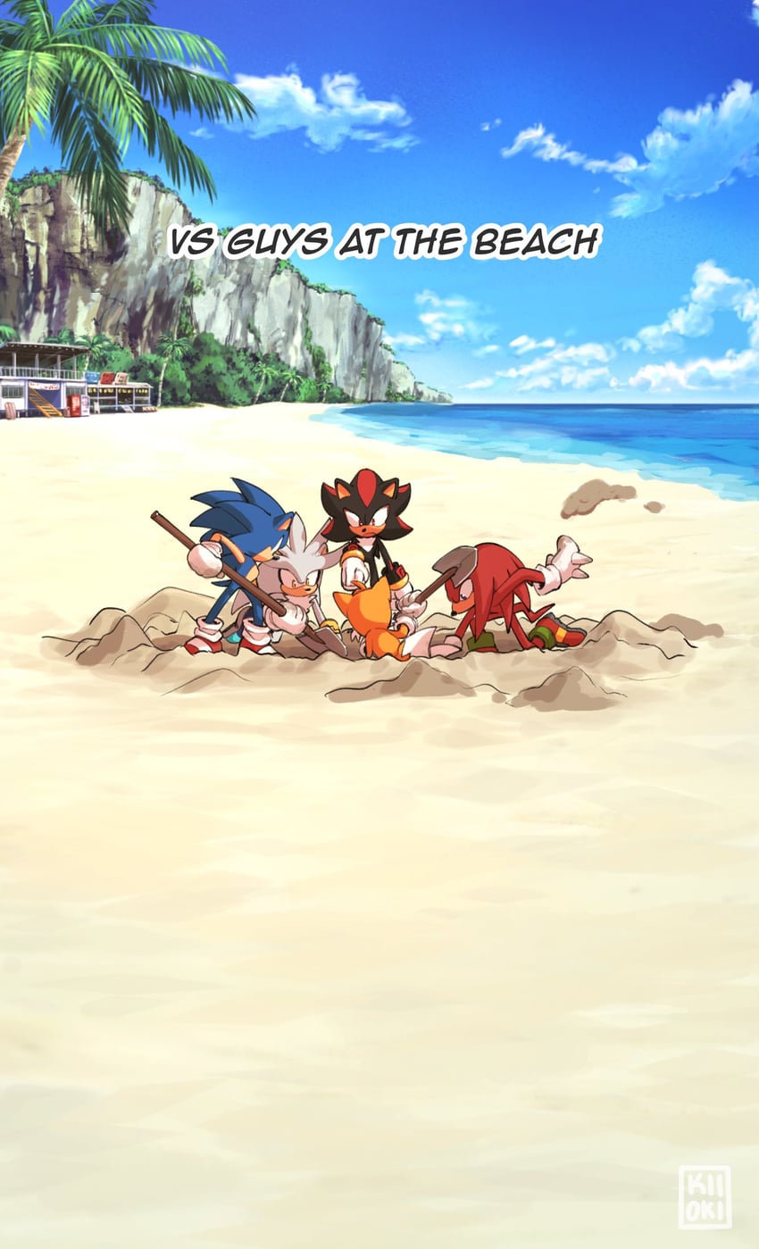 sonic the hedgehog, shadow the hedgehog, tails, knuckles the echidna, and silver the hedgehog (sonic) drawn by kiioki11
