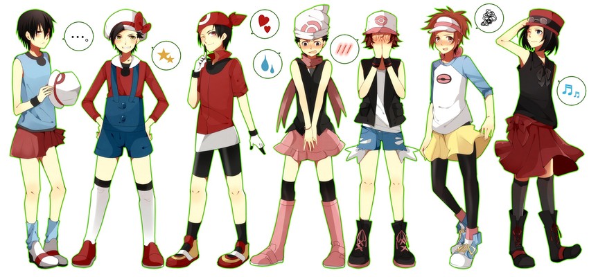 dawn, may, rosa, hilda, red, and 9 more (pokemon and 8 more) drawn by rento_(ayato)