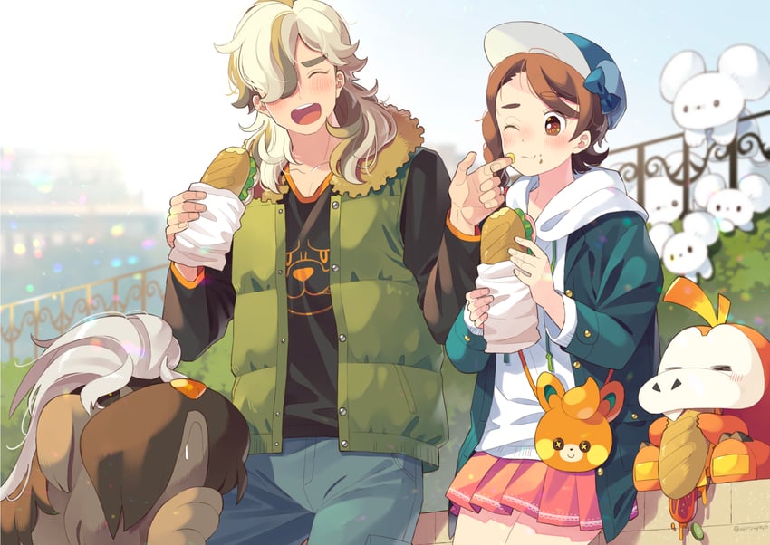 juliana, arven, fuecoco, pawmi, mabosstiff, and 1 more (pokemon and 1 more) drawn by uppi
