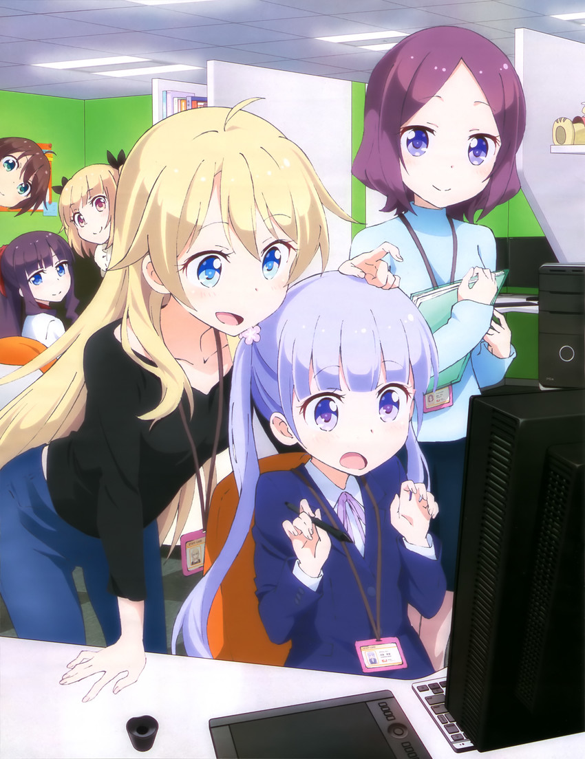 suzukaze aoba, takimoto hifumi, yagami kou, iijima yun, shinoda hajime, and 1 more (new game! and 1 more) drawn by watanabe_yuuki