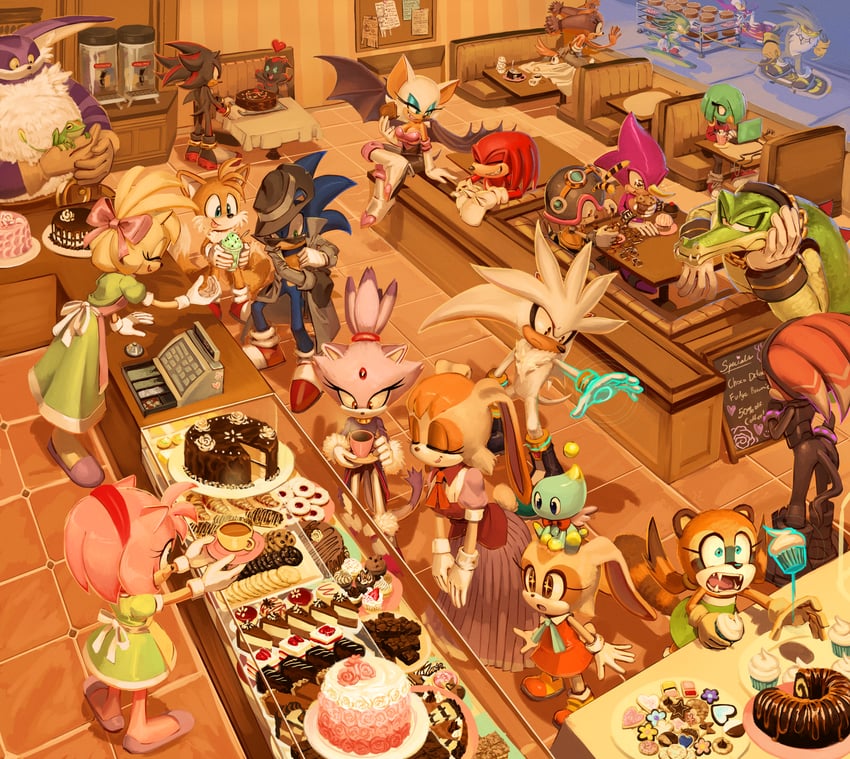 sonic the hedgehog, shadow the hedgehog, amy rose, blaze the cat, rouge the bat, and 21 more (original and 8 more) drawn by knockabiller